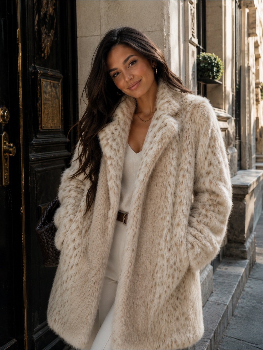 Vintage Worthington Y2K Cream Faux Fur Coat